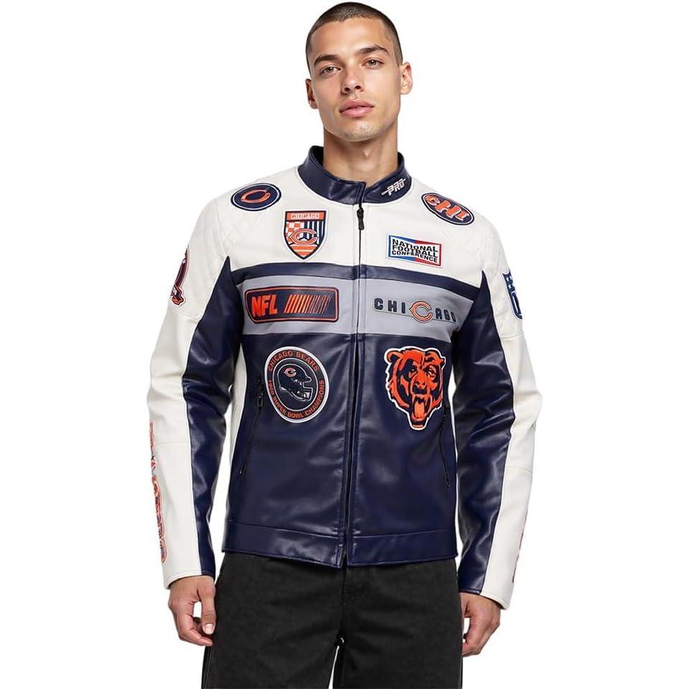 image:imageMens NFL Moto Leather JacketEggshell Midnight Navy