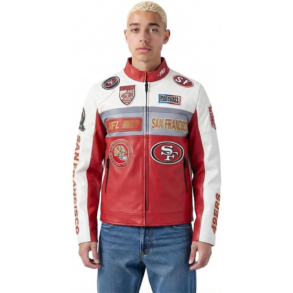 image:imageMens NFL Moto Leather JacketOffwhite