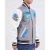 Detroit Lions Area Code Men’s Rib Wool Varsity Jacket (Heather Grey/White/Black) by Pro Standard(Grey)