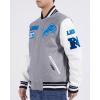 Detroit Lions Area Code Men’s Rib Wool Varsity Jacket (Heather Grey/White/Black) by Pro Standard(Grey)