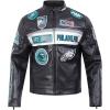 Mens NFL Moto Leather Jacket(Black)