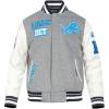 Detroit Lions Area Code Men’s Rib Wool Varsity Jacket (Heather Grey/White/Black) by Pro Standard(Grey)