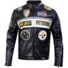Mens NFL Moto Leather Jacket(Black/White)