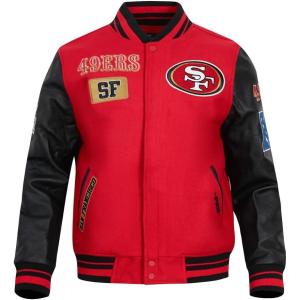 Detroit Lions Area Code Men’s Rib Wool Varsity Jacket (Heather Grey/White/Black) by Pro Standard(Red)