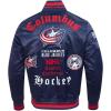 Pro Standard Mens NHL Old English Satin Jacket(Midnight Navy/Red/Midnight Navy)