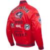 Pro Standard Mens NHL Old English Satin Jacket(Red/Midnight Navy/Red)