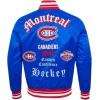 Pro Standard Mens NHL Old English Satin Jacket(Royal Blue/Red)
