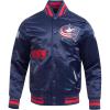 Pro Standard Mens NHL Old English Satin Jacket(Midnight Navy/Red/Midnight Navy)