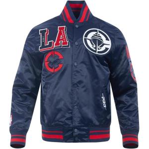 Pro Standard Mens NBA Mash Up Satin Jacket(Midnight Navy/Red/Midnight Navy)
