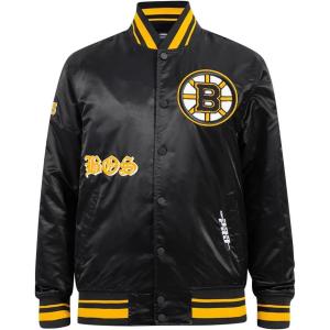 Pro Standard Mens NHL Old English Satin Jacket(Black/Yellow)