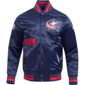 Pro Standard Mens NHL Old English Satin Jacket(Midnight Navy/Red/Midnight Navy)