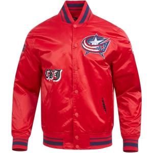 Pro Standard Mens NHL Old English Satin Jacket(Red/Midnight Navy/Red)