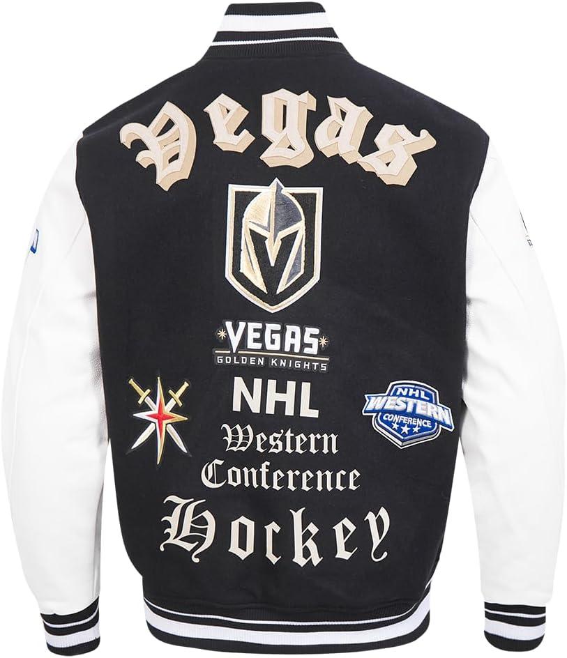 image:imagePro Standard Mens NHL Old English Varsity JacketBlackWhite