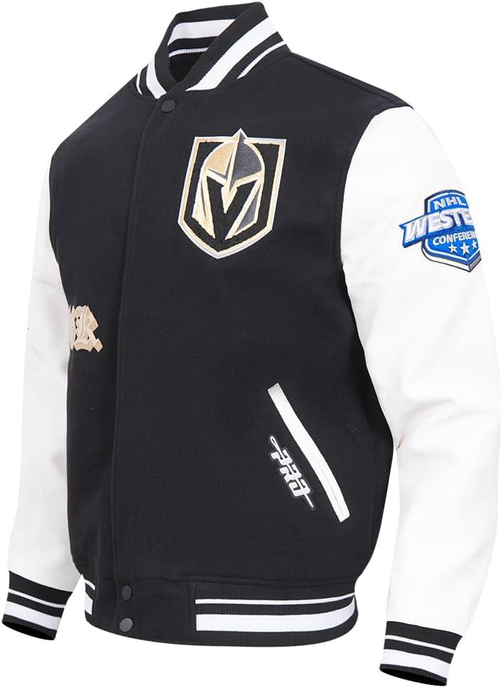 image:imagePro Standard Mens NHL Old English Varsity JacketBlackWhite