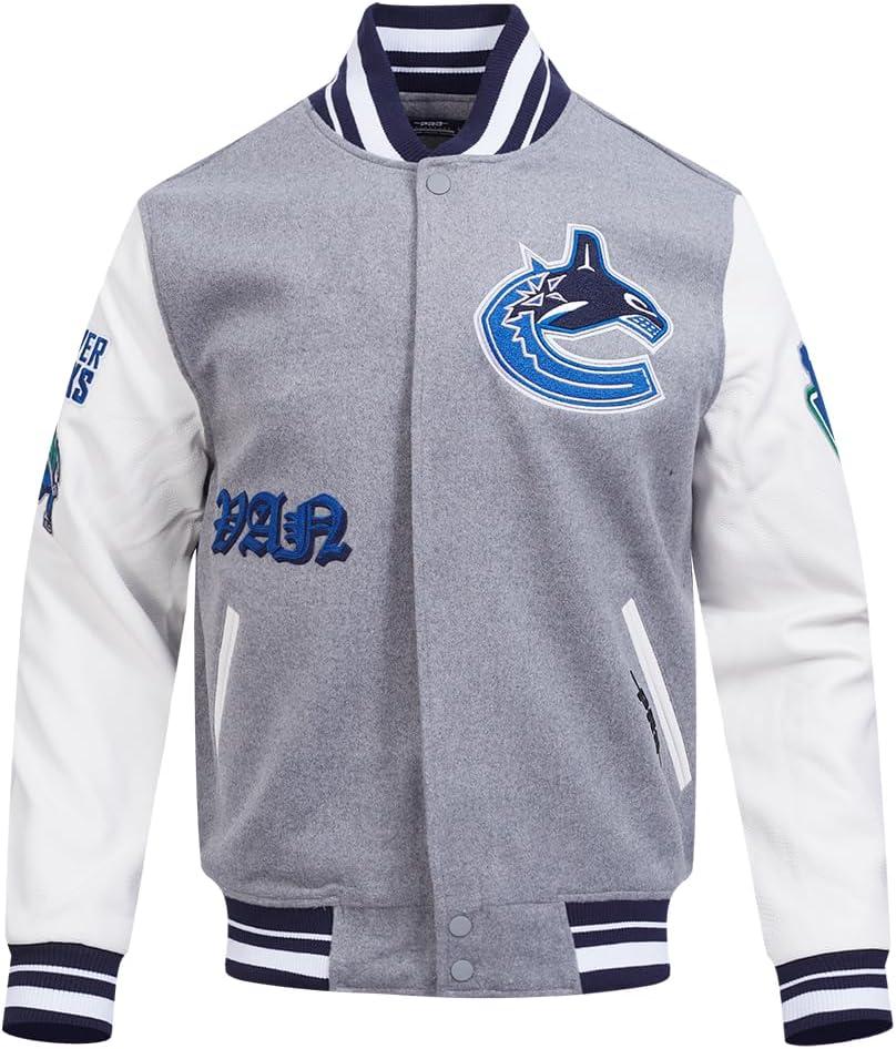image:imagePro Standard Mens NHL Old English Varsity JacketHeather GreyWhiteMidnight Navy