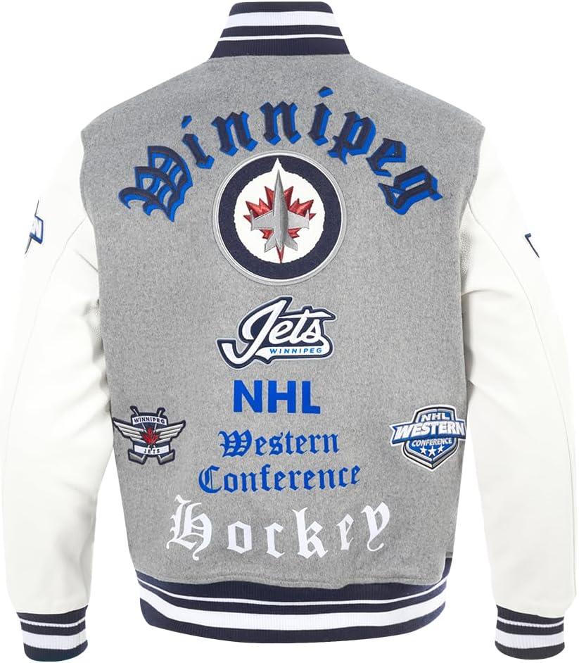 image:imagePro Standard Mens NHL Old English Varsity JacketHeather GreyWhiteMidnight Navy