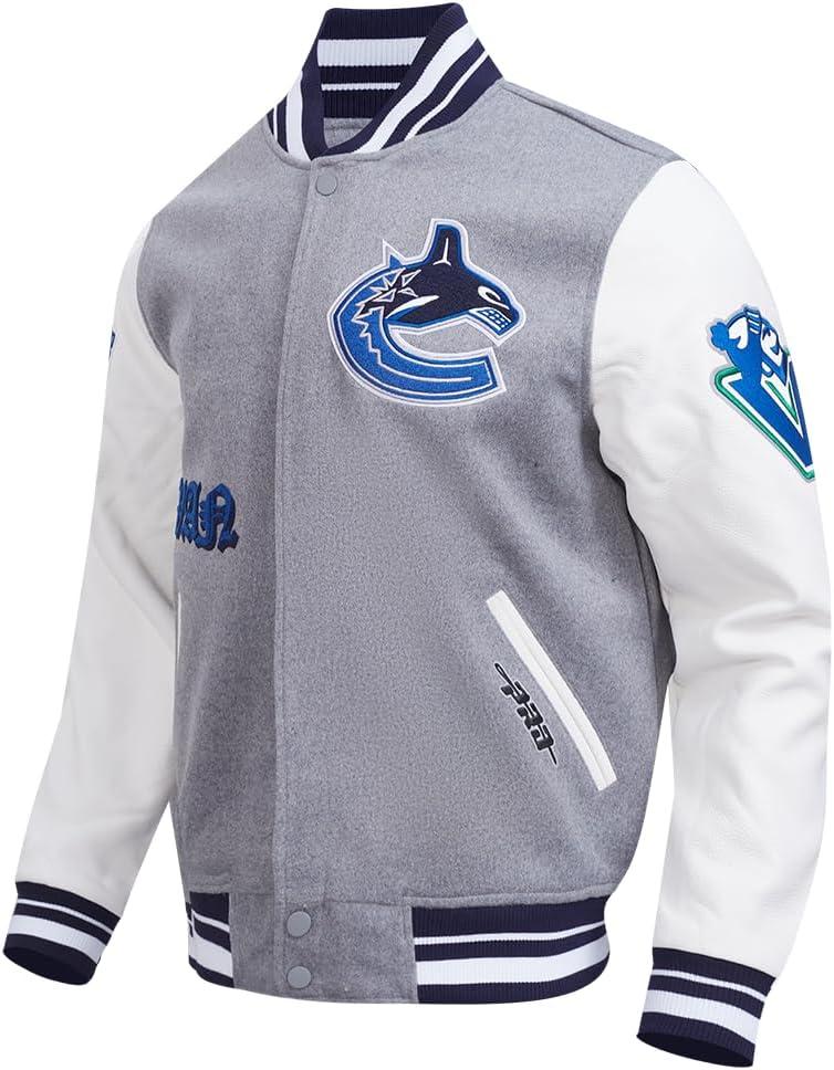 image:imagePro Standard Mens NHL Old English Varsity JacketHeather GreyWhiteMidnight Navy