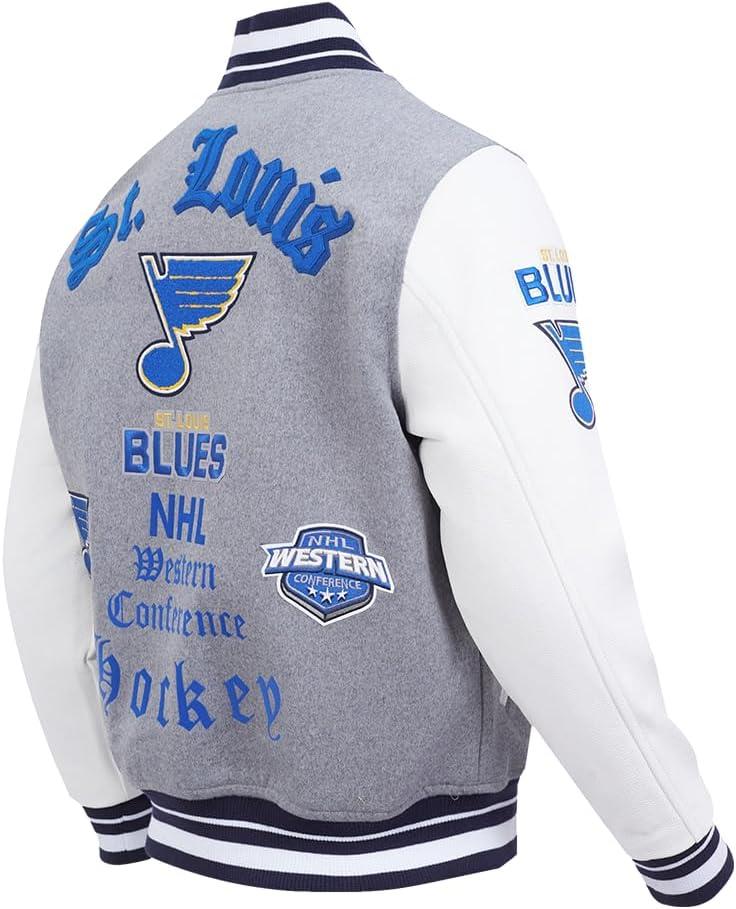 image:imagePro Standard Mens NHL Old English Varsity JacketHeather GreyWhiteMidnight Navy