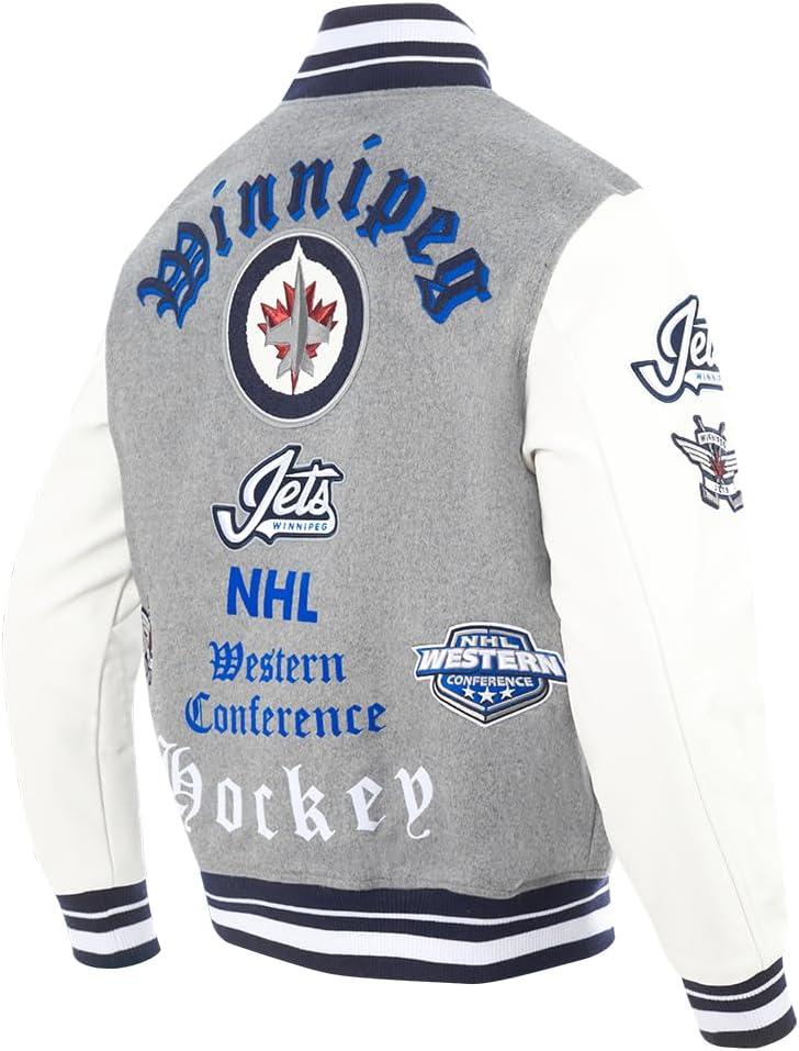 image:imagePro Standard Mens NHL Old English Varsity JacketHeather GreyWhiteMidnight Navy