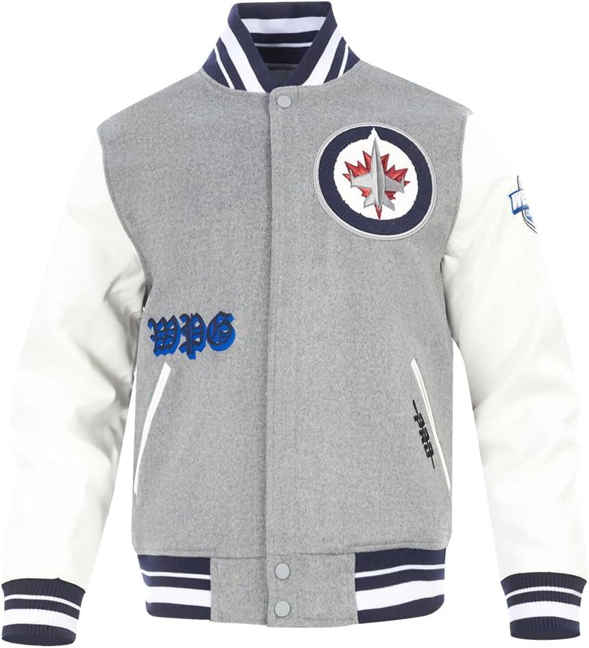 image:imagePro Standard Mens NHL Old English Varsity JacketHeather GreyWhiteMidnight Navy