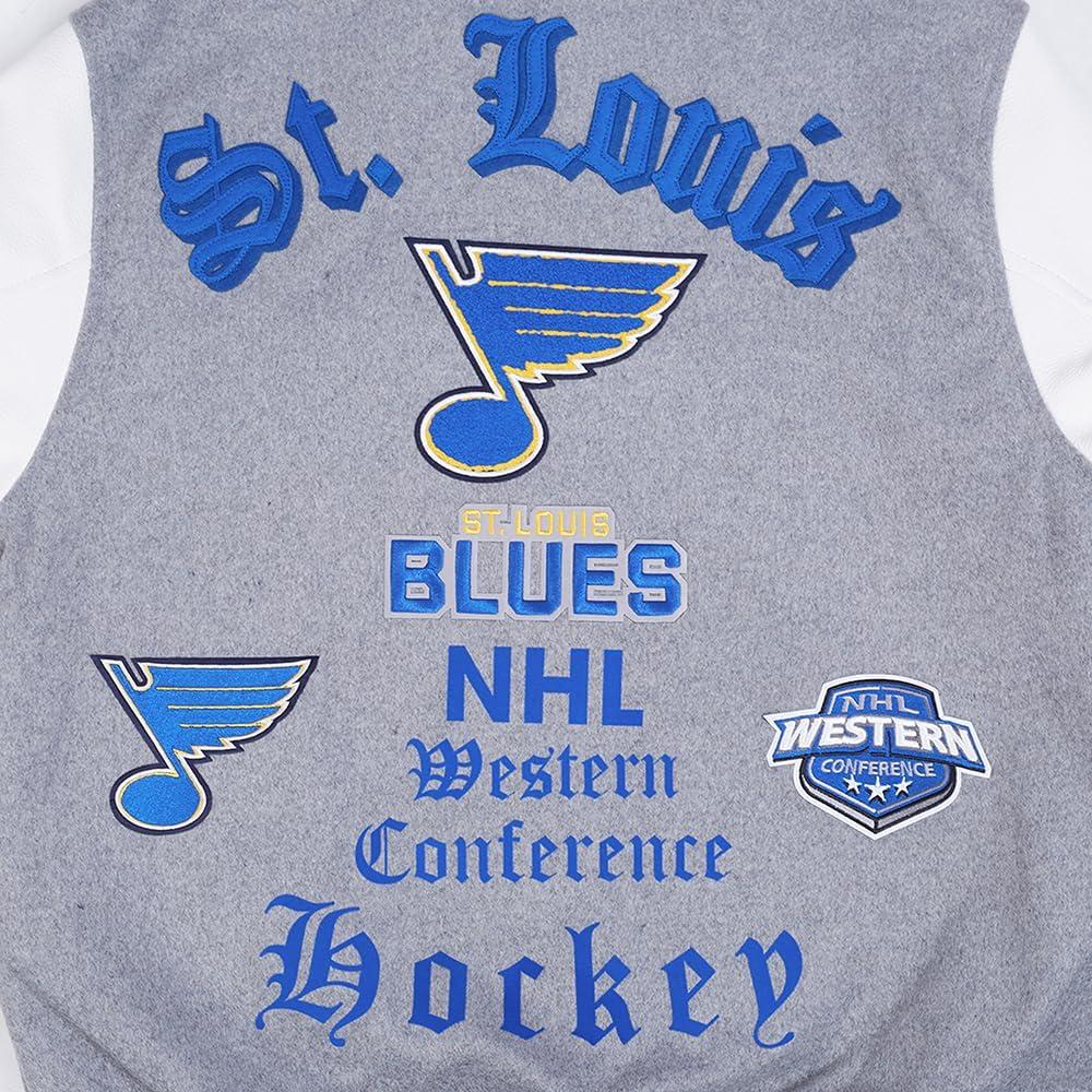 image:imagePro Standard Mens NHL Old English Varsity JacketHeather GreyWhiteMidnight Navy
