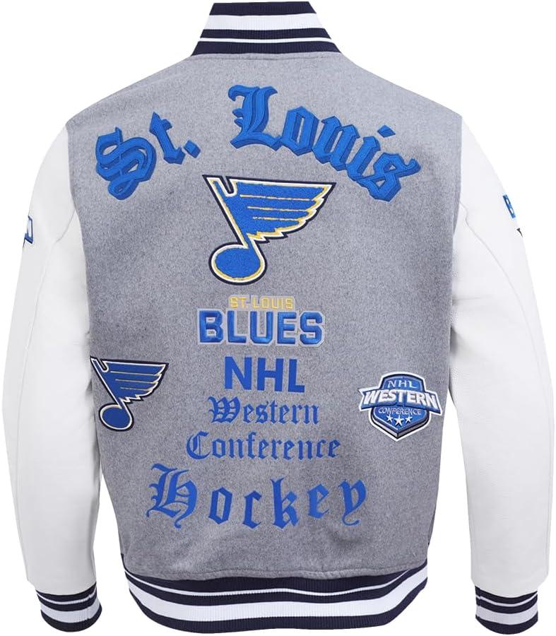 image:imagePro Standard Mens NHL Old English Varsity JacketHeather GreyWhiteMidnight Navy