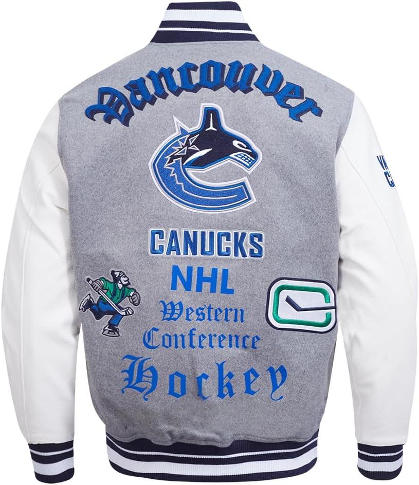 image:imagePro Standard Mens NHL Old English Varsity JacketHeather GreyWhiteMidnight Navy