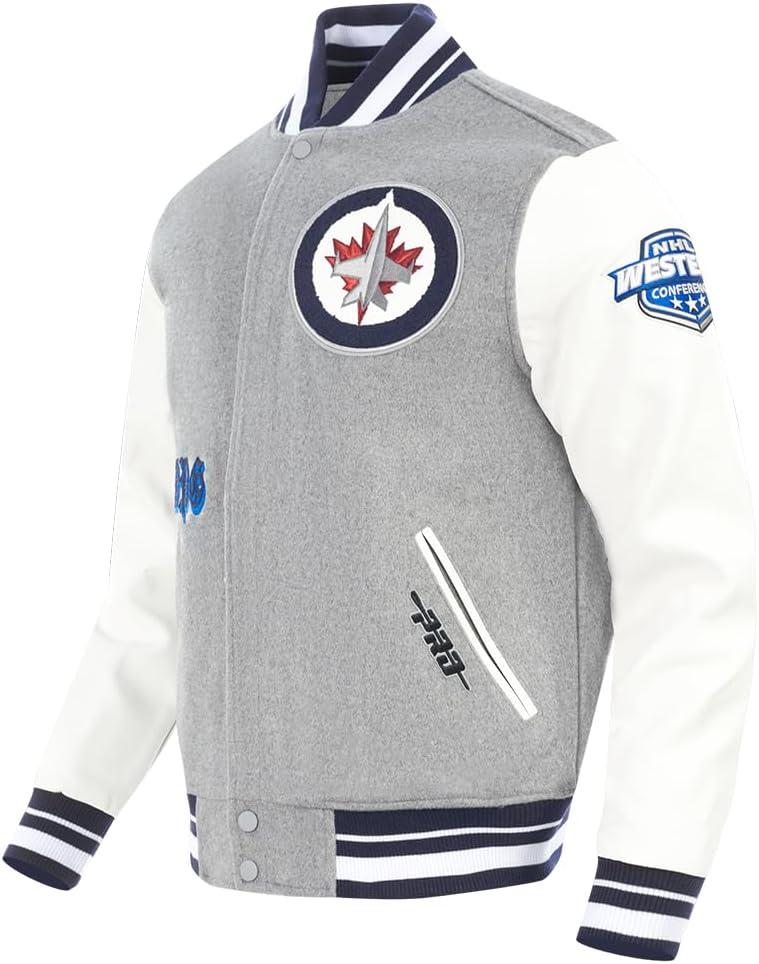 image:imagePro Standard Mens NHL Old English Varsity JacketHeather GreyWhiteMidnight Navy