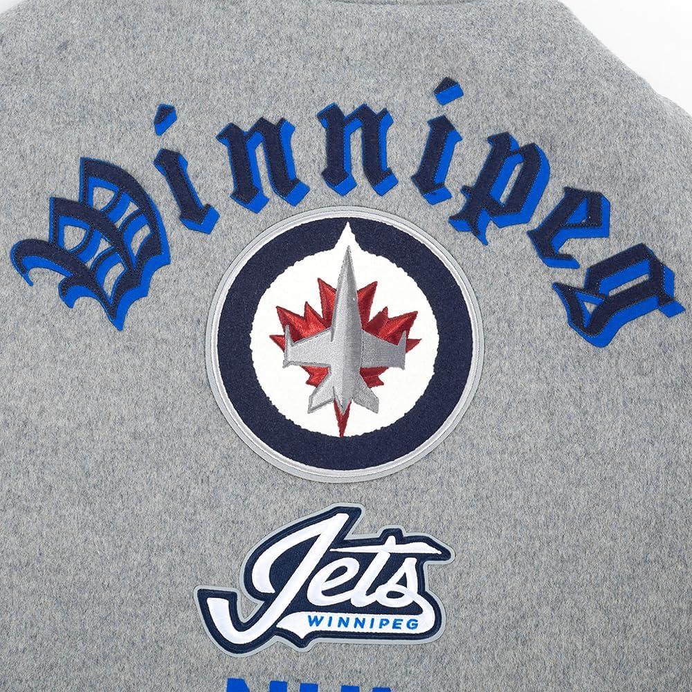 image:imagePro Standard Mens NHL Old English Varsity JacketHeather GreyWhiteMidnight Navy