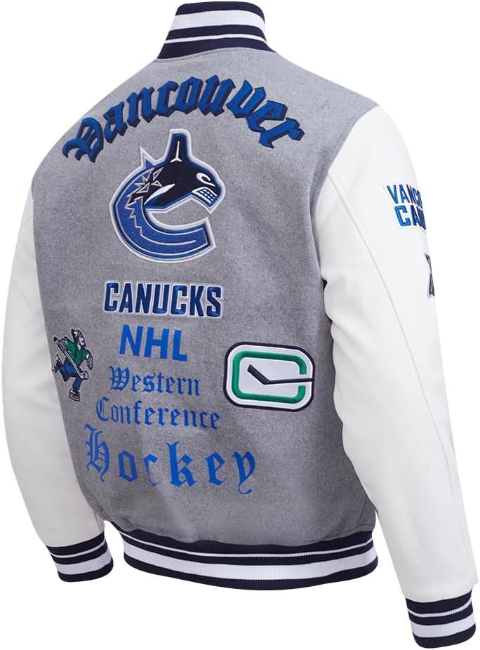 image:imagePro Standard Mens NHL Old English Varsity JacketHeather GreyWhiteMidnight Navy