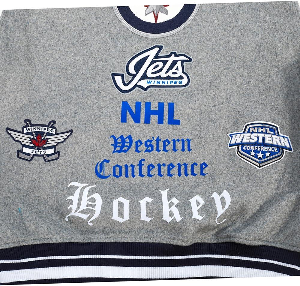 image:imagePro Standard Mens NHL Old English Varsity JacketHeather GreyWhiteMidnight Navy