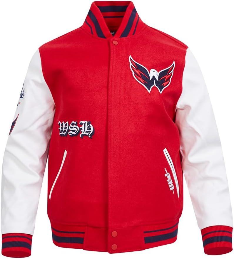 image:imagePro Standard Mens NHL Old English Varsity JacketRedWhiteMidnight Navy