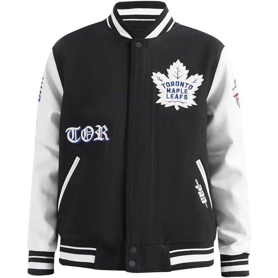 image:imagePro Standard Mens NHL Old English Varsity JacketBlackWhite