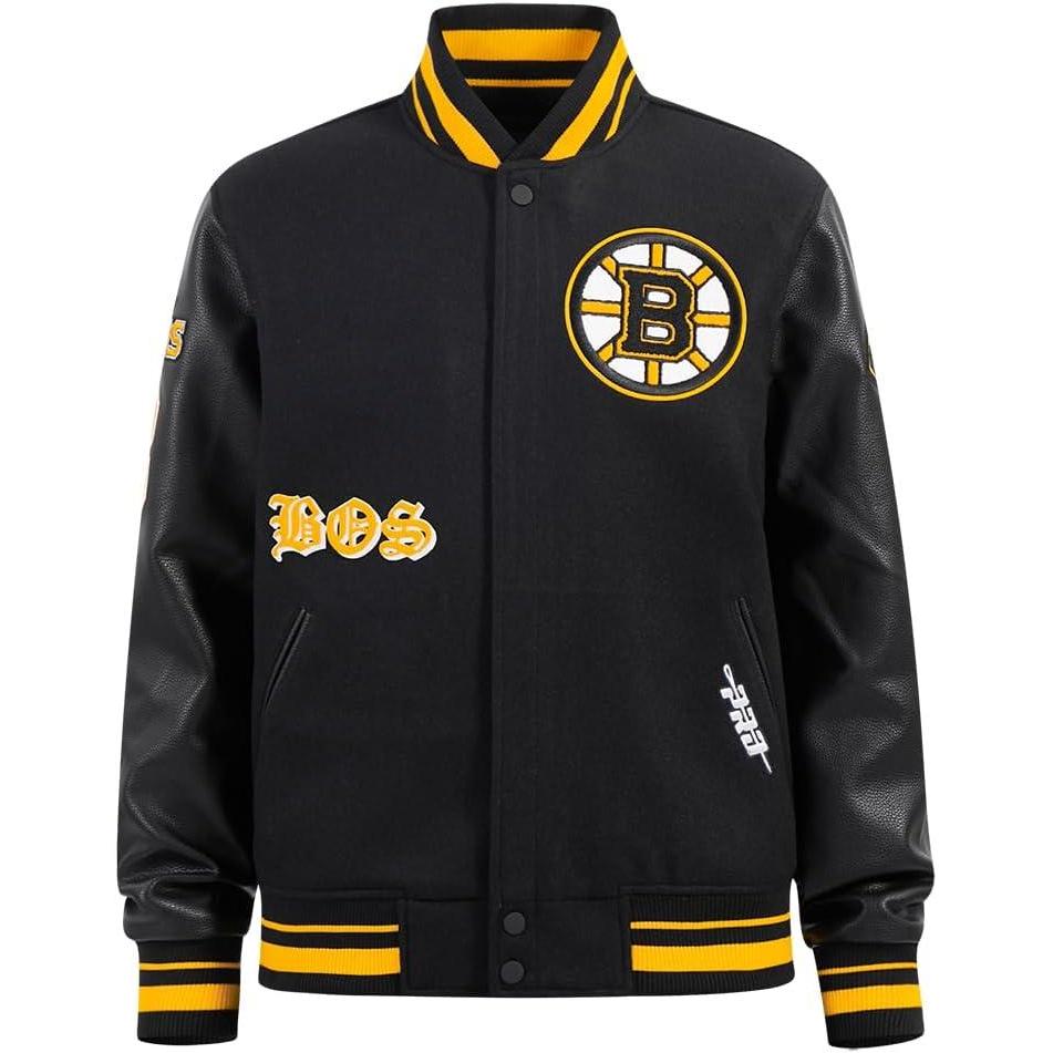 image:imagePro Standard Mens NHL Old English Varsity JacketBlackYellow
