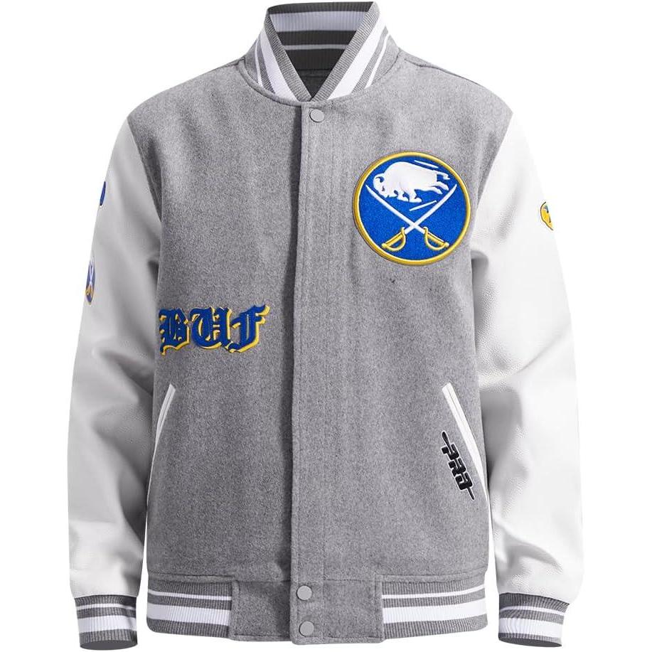 image:imagePro Standard Mens NHL Old English Varsity JacketHeather GreyWhite