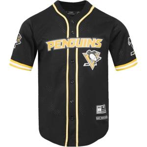 Mens NHL Mesh Button Down Top(Black/Yellow)