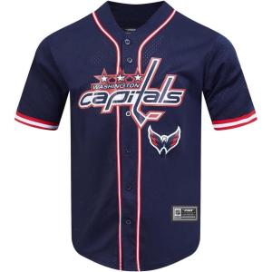 Mens NHL Mesh Button Down Top(Midnight Navy/Red)