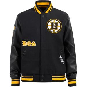Pro Standard Mens NHL Old English Varsity Jacket(Black/Yellow)