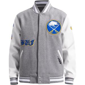 Pro Standard Mens NHL Old English Varsity Jacket(Heather Grey/White)