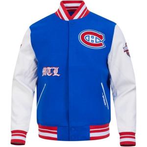 Pro Standard Mens NHL Old English Varsity Jacket(Royal Blue/Red)