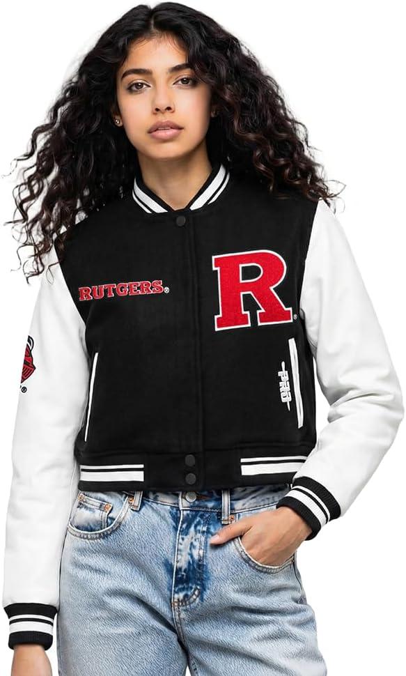 image:imagePro Standard NCAA womens Womens College Classic Chenille Wool Varsity JacketBlackWhite