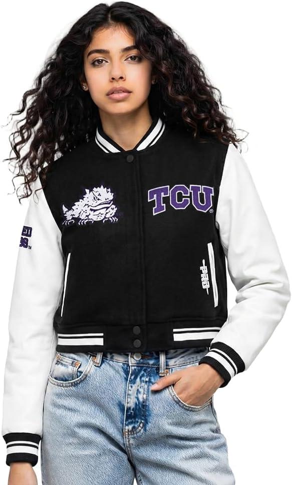 image:imagePro Standard NCAA womens Womens College Classic Chenille Wool Varsity JacketBlackWhite