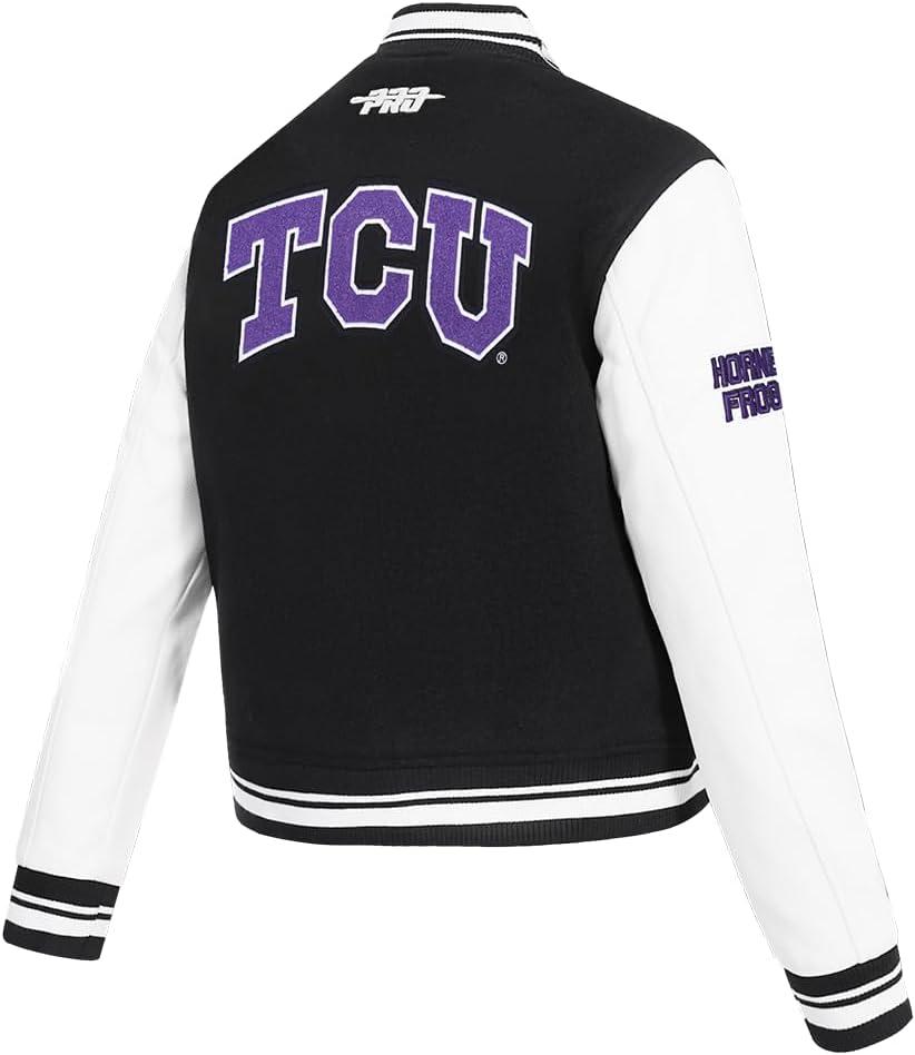 image:imagePro Standard NCAA womens Womens College Classic Chenille Wool Varsity JacketBlackWhite