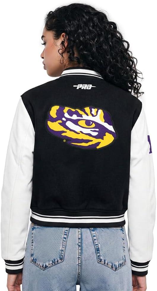 image:imagePro Standard NCAA womens Womens College Classic Chenille Wool Varsity JacketBlackWhite