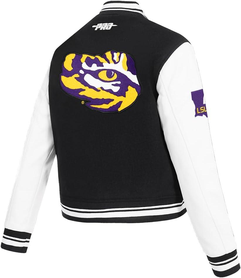 image:imagePro Standard NCAA womens Womens College Classic Chenille Wool Varsity JacketBlackWhite