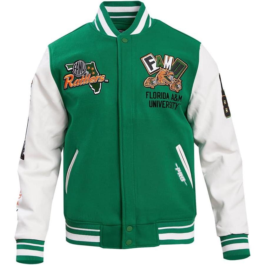 image:imagePro Standard NCAA mens Mens College Campus Ransom Wool Varsity JacketKelly Green White