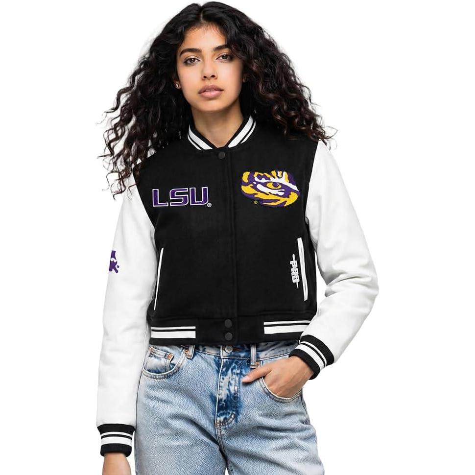 image:imagePro Standard NCAA womens Womens College Classic Chenille Wool Varsity JacketBlackWhite