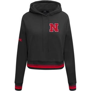 Pro Standard NCAA womens Womens College Classic Essentials Brushed Back French Terry Cropped Pullover Hoodie(Black/Red)