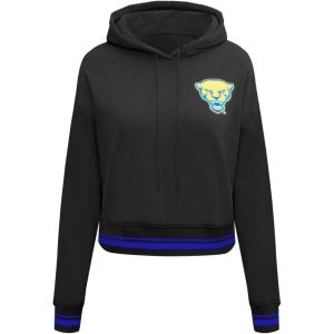 Pro Standard NCAA womens Womens College Classic Essentials Brushed Back French Terry Cropped Pullover Hoodie(Black/Royal Blue/Black)