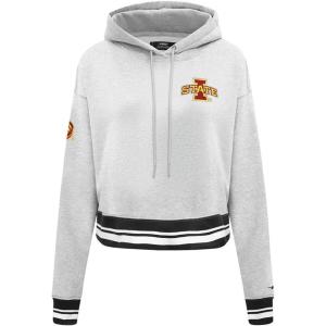 Pro Standard NCAA womens Womens College Classic Essentials Brushed Back French Terry Cropped Pullover Hoodie(Heather Gray/Black)